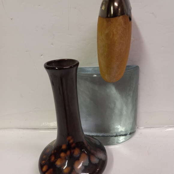 2 Vintage Dripping Glaze Vases Porcelain Ceramic Pottery Brown Tan Collectibles - Picture 3 of 10